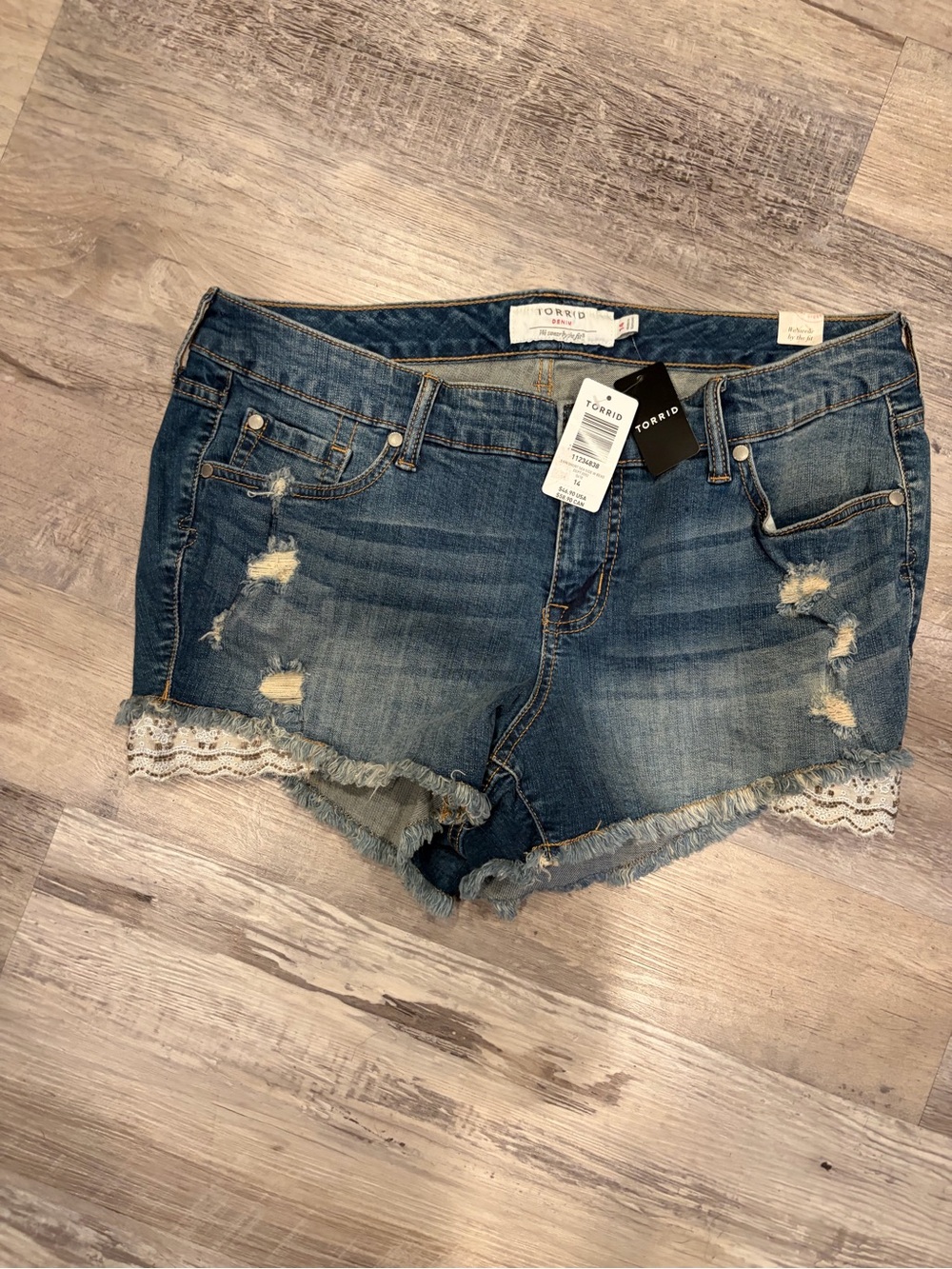 torrid Blue Distressed Denim Lace-Trim Jean Shorts
